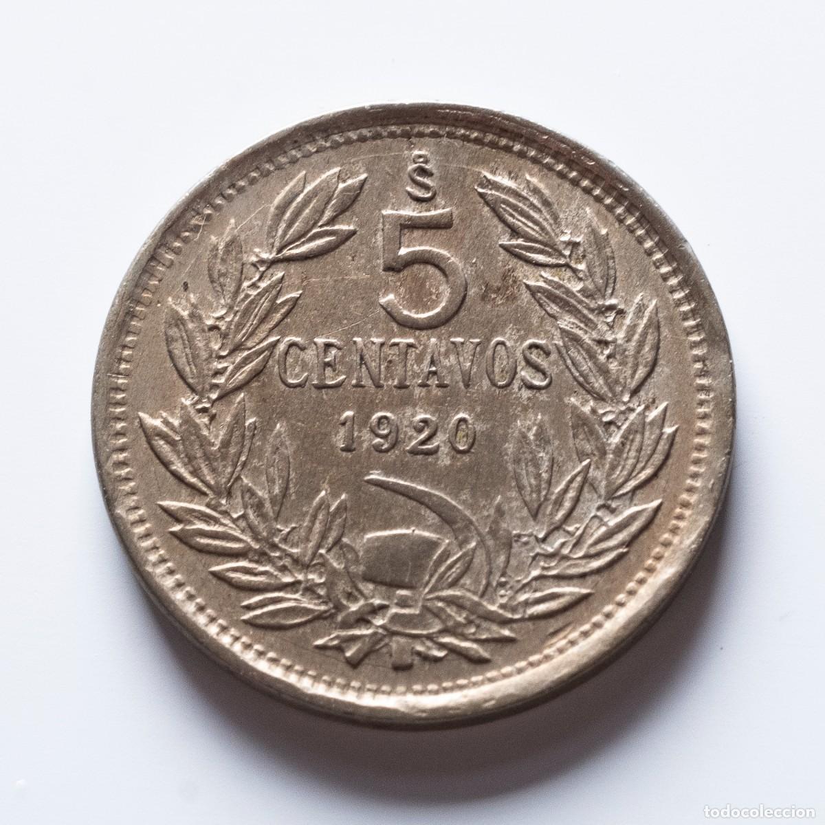 Monedas antiguas de Am&eacute;rica: 5 centavos 1920 Chile MBC - Foto 1