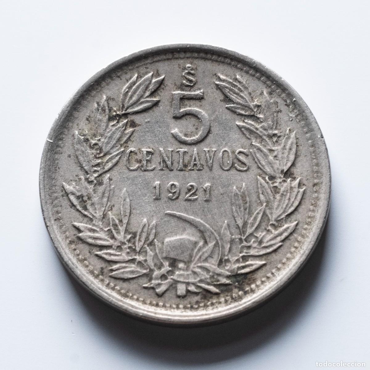 Monedas antiguas de Am&eacute;rica: 5 centavos 1921 Chile MBC - Foto 1