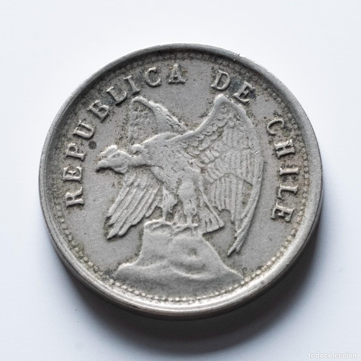 Monedas antiguas de Am&eacute;rica: 5 centavos 1921 Chile MBC - Foto 2