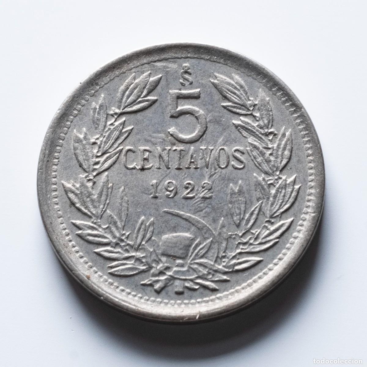Monedas antiguas de Am&eacute;rica: 5 centavos 1922 Chile MBC - Foto 1
