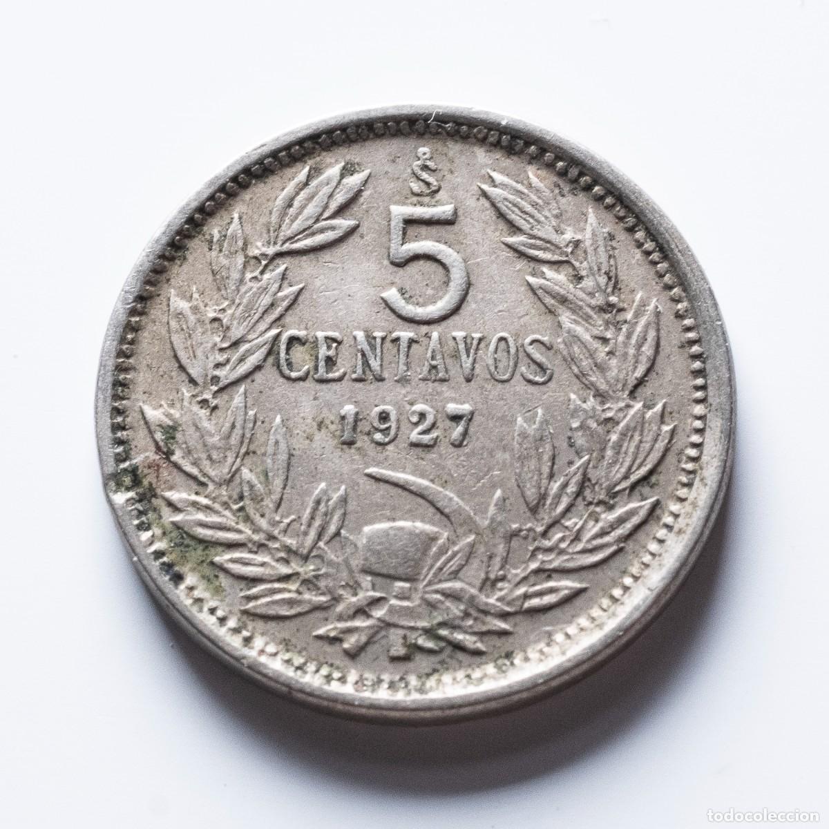 Monedas antiguas de Am&eacute;rica: 5 centavos 1927 Chile +BC - Foto 1