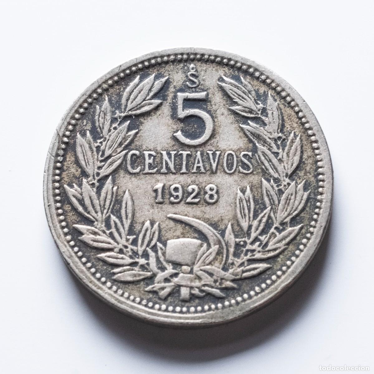 Monedas antiguas de Am&eacute;rica: 5 centavos 1928 Chile +BC - Foto 1