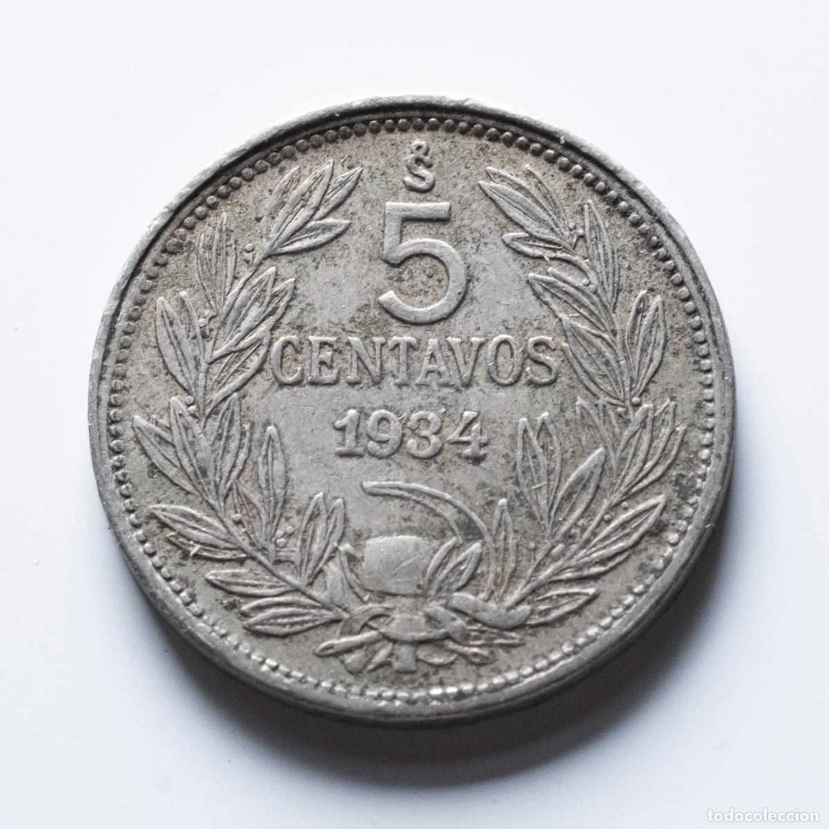 Monedas antiguas de Am&eacute;rica: 5 centavos 1934 Chile MBC - Foto 1