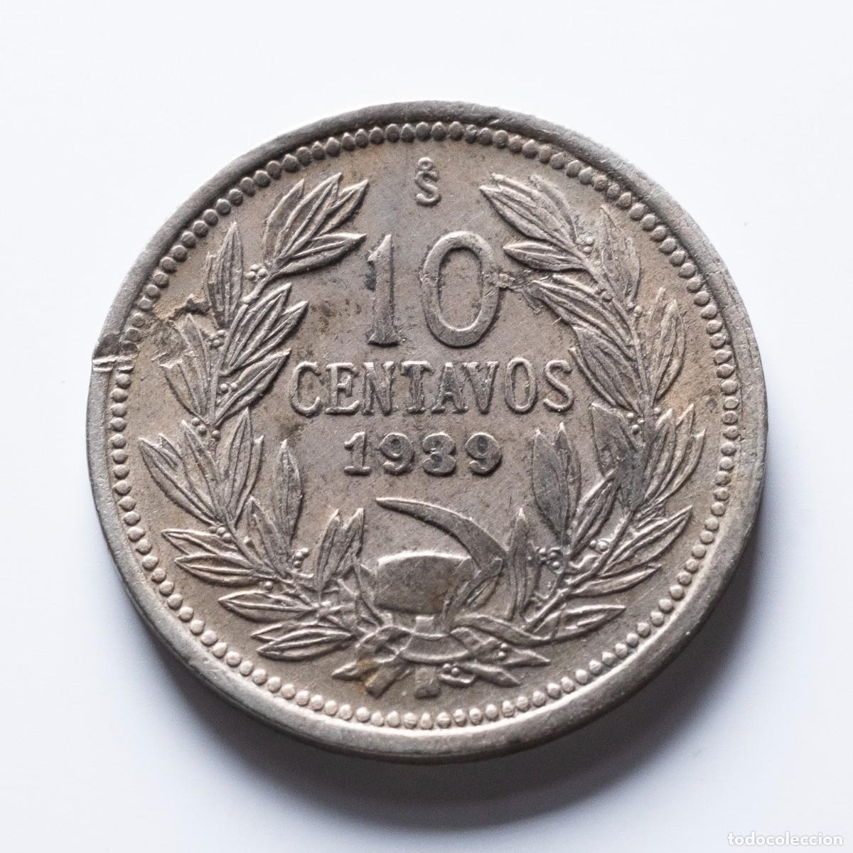 Monedas antiguas de Am&eacute;rica: 10 centavos 1939 Chile MBC - Foto 1