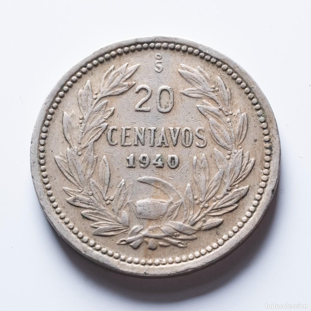 Monedas antiguas de Am&eacute;rica: 20 centavos 1940 Chile MBC - Foto 1