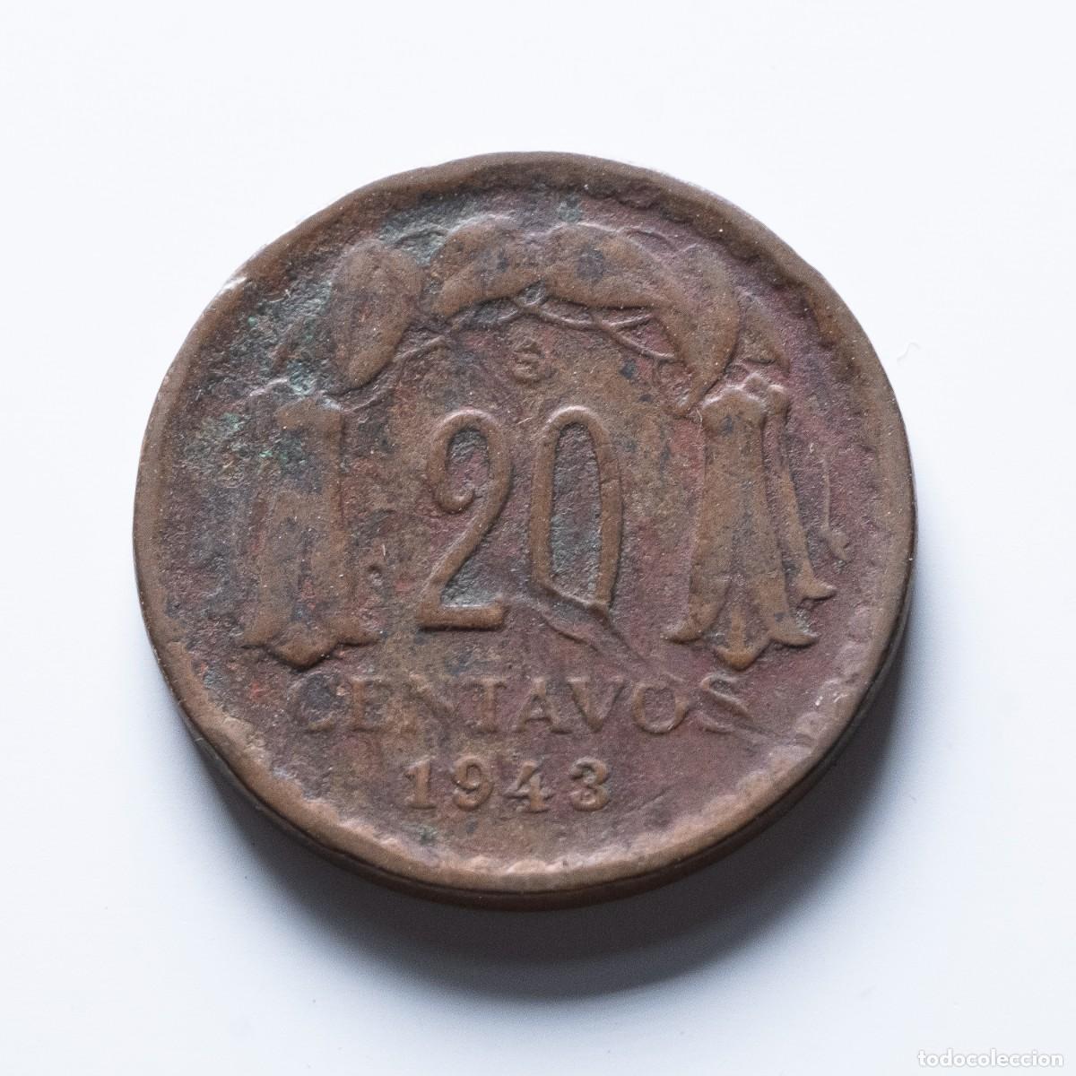 Monedas antiguas de Am&eacute;rica: 20 centavos 1943 Chile BC - Foto 1