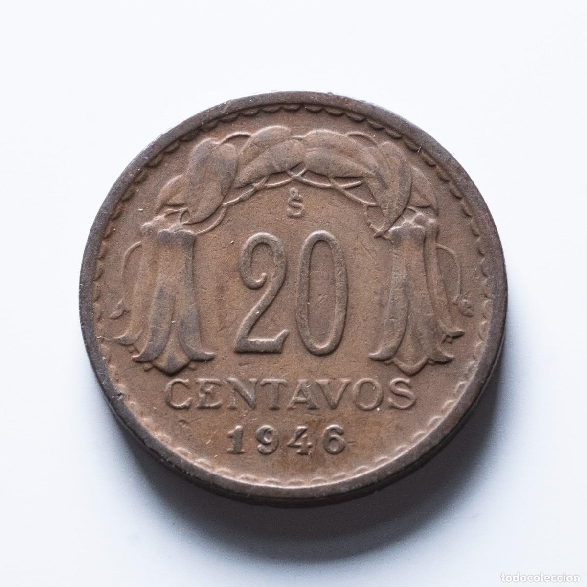 Monedas antiguas de Am&eacute;rica: 20 centavos 1946 Chile MBC - Foto 1