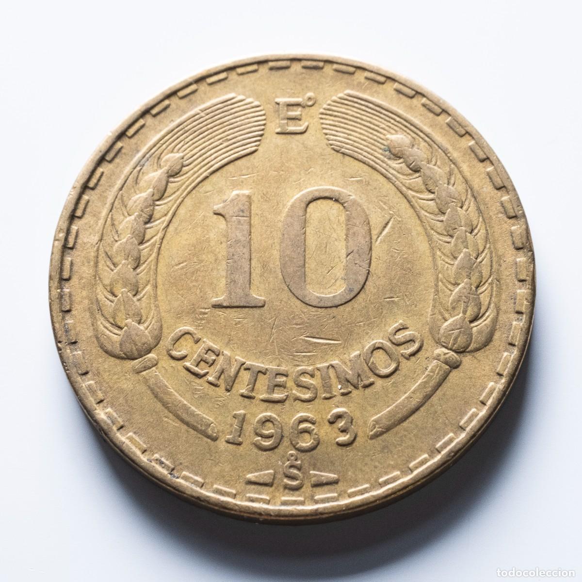 Monedas antiguas de Am&eacute;rica: 10 centesimos 1963 Chile MBC - Foto 1