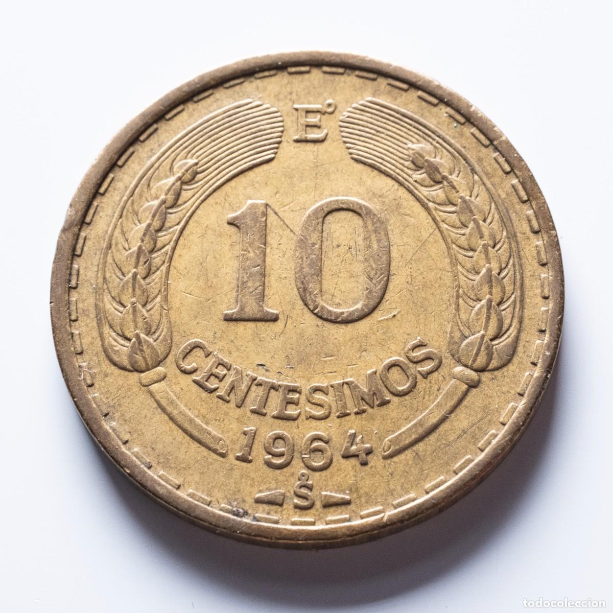 Monedas antiguas de Am&eacute;rica: 10 centesimos 1964 Chile MBC - Foto 1