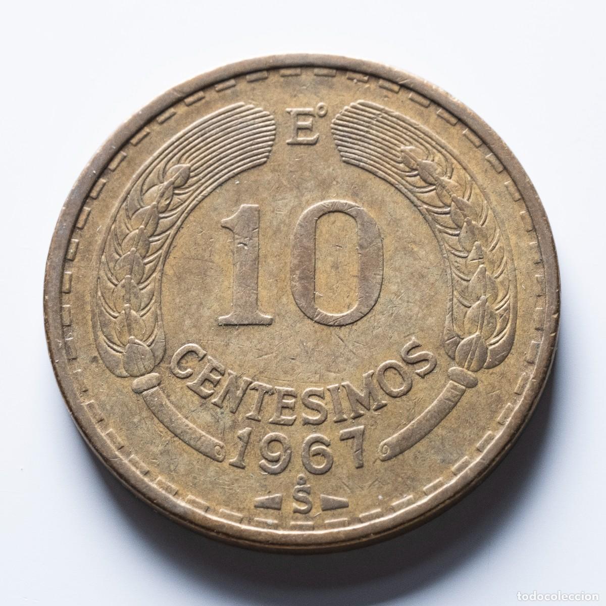 Monedas antiguas de Am&eacute;rica: 10 centesimos 1967 Chile MBC - Foto 1
