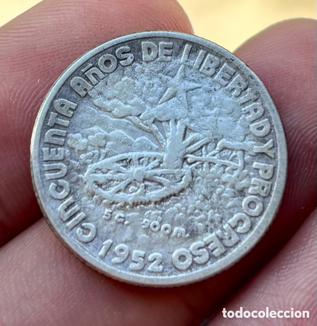 Monedas antiguas de Am&eacute;rica: Moneda PLATA CUBA 20 Centavos 1952 - Foto 2
