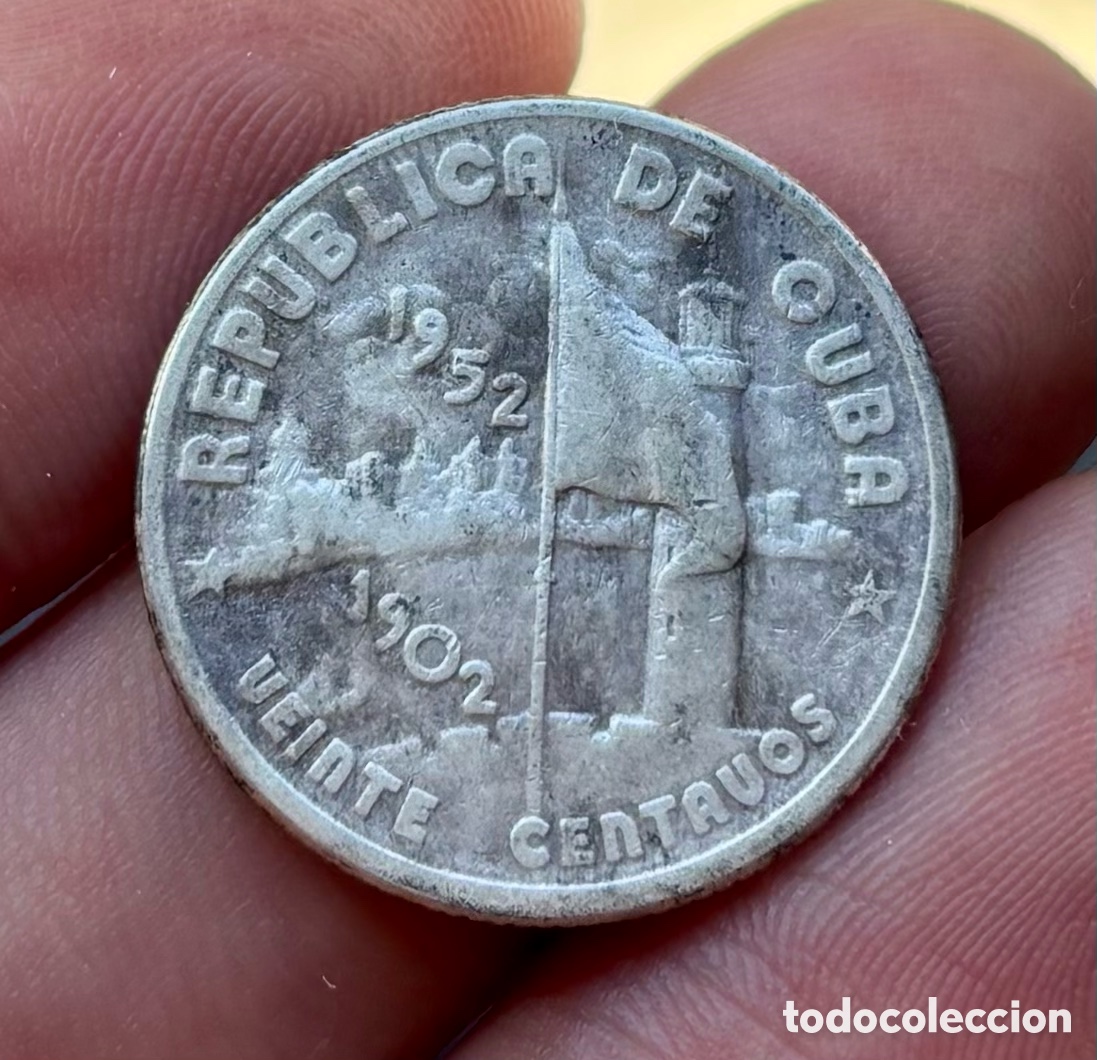 Monedas antiguas de Am&eacute;rica: Moneda PLATA CUBA 20 Centavos 1952 - Foto 1