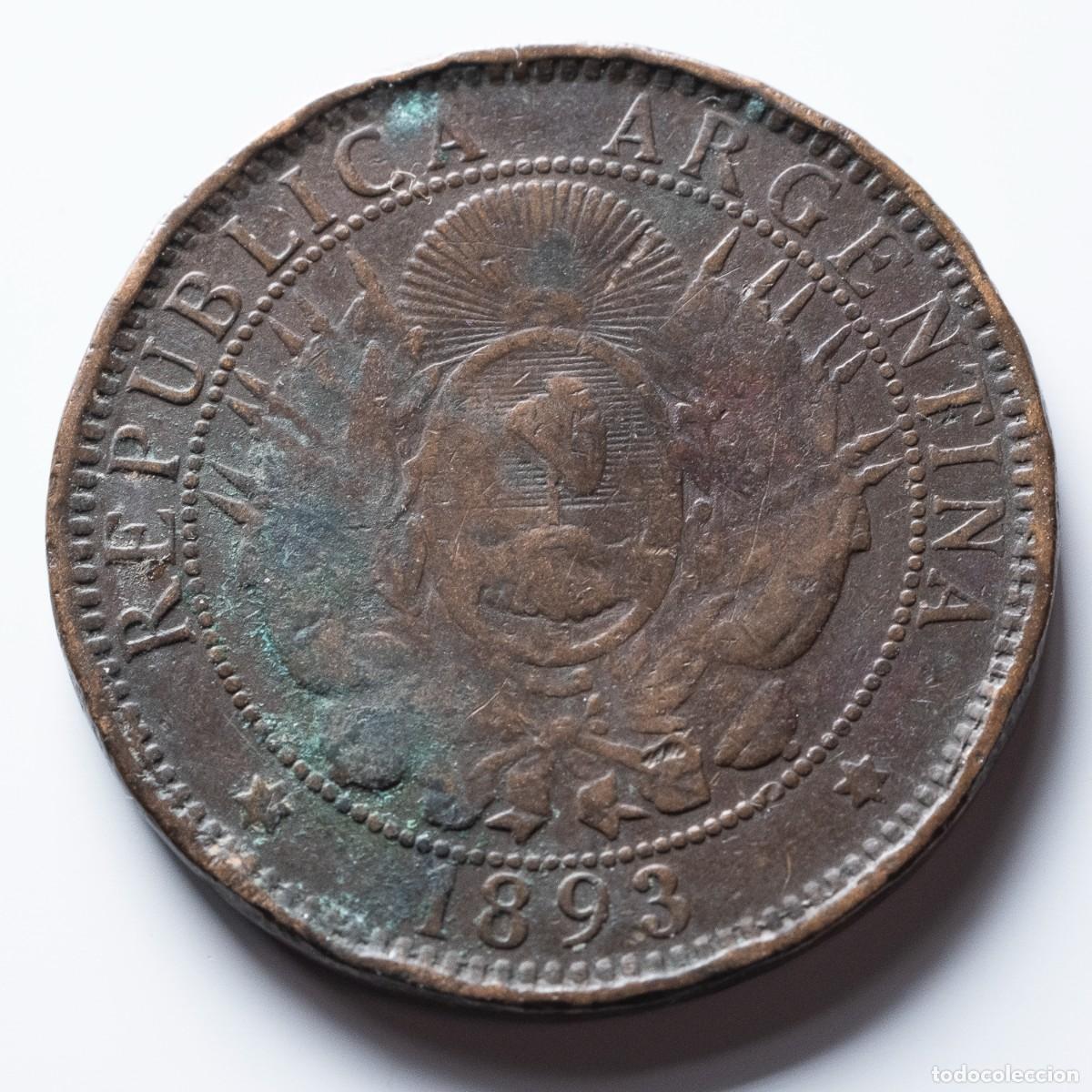 Monedas antiguas de Am&eacute;rica: 2 centavos 1893 Argentina - Foto 2