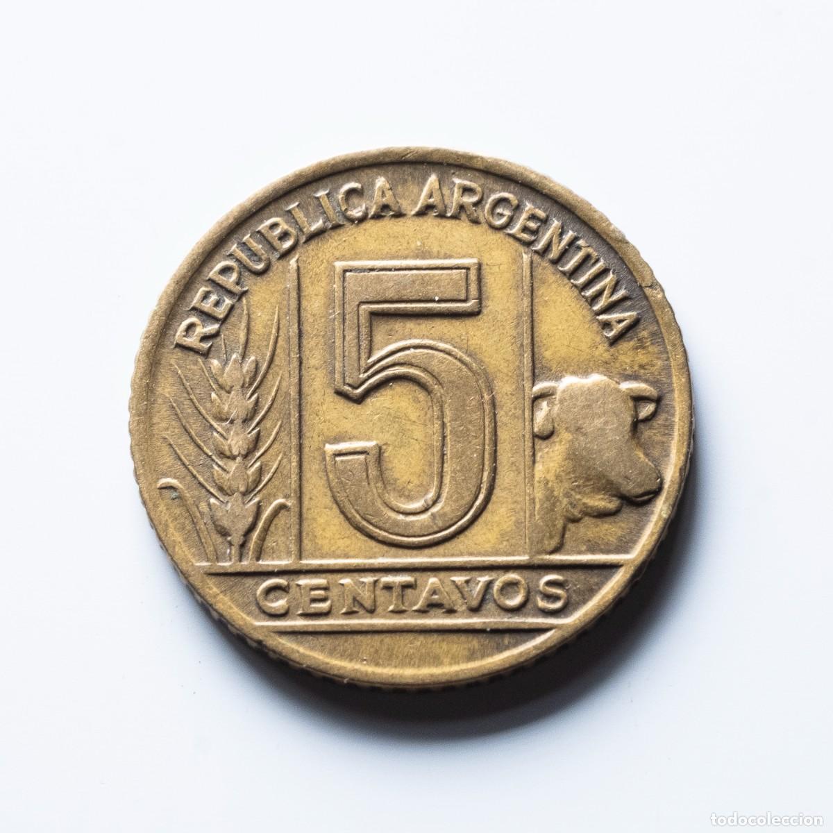 Monedas antiguas de Am&eacute;rica: 5 centavos 1944 Argentina - Foto 2