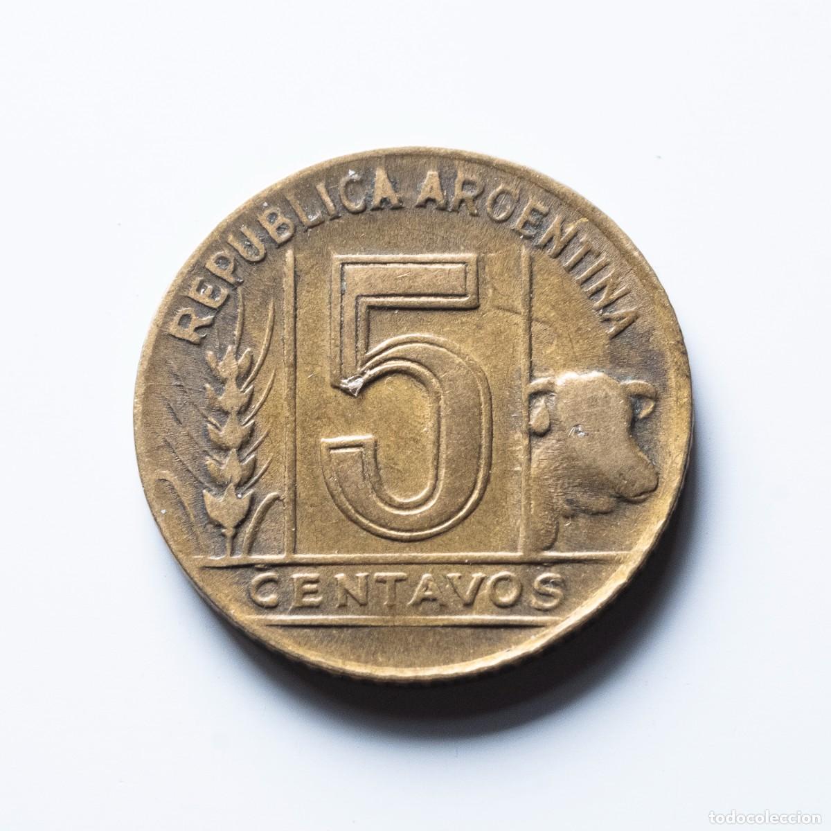 Monedas antiguas de Am&eacute;rica: 5 centavos 1945 Argentina - Foto 2