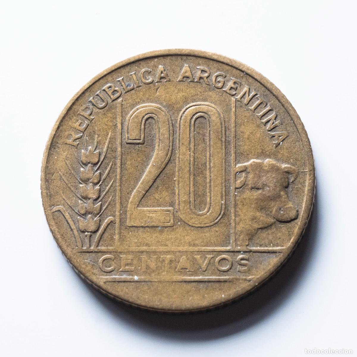 Monedas antiguas de Am&eacute;rica: 20 centavos 1949 Argentina - Foto 2