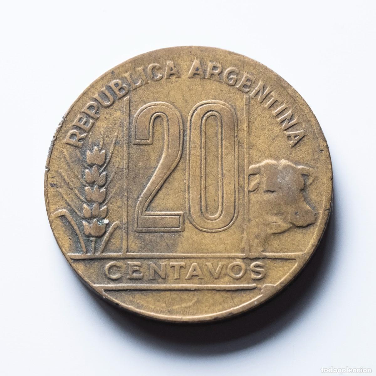 Monedas antiguas de Am&eacute;rica: 20 centavos 1949 Argentina - Foto 2