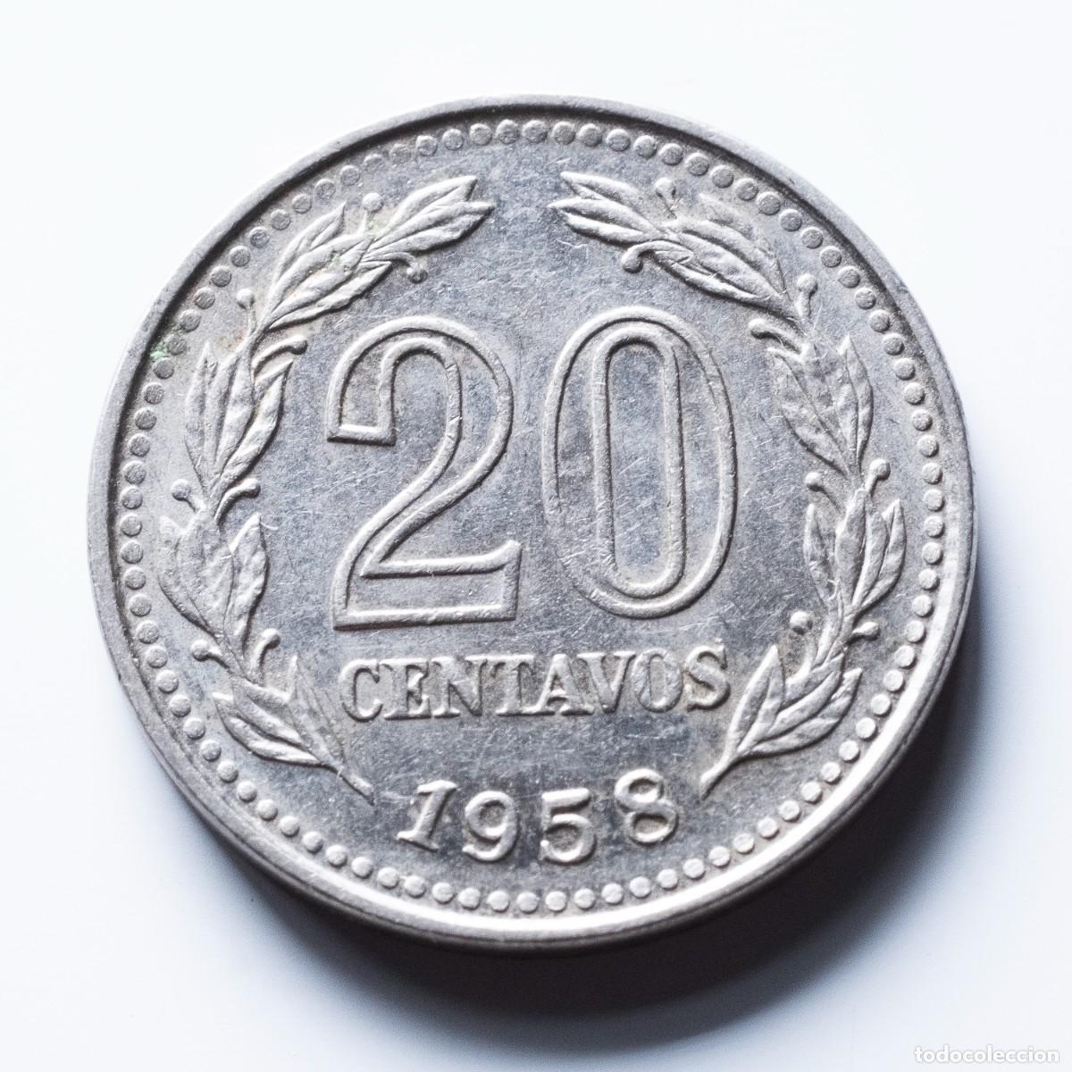 Monedas antiguas de Am&eacute;rica: 20 centavos 1958 Argentina - Foto 2