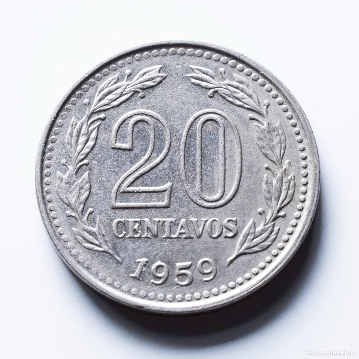 Monedas antiguas de Am&eacute;rica: 20 centavos 1959 Argentina - Foto 2