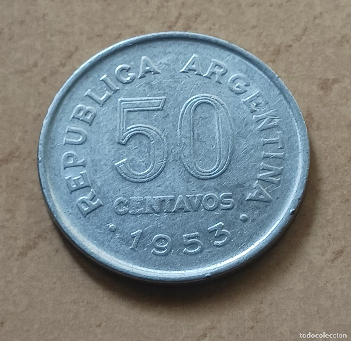 Monedas antiguas de Am&eacute;rica: 50 centavos de Argentina. A&ntilde;o 1953