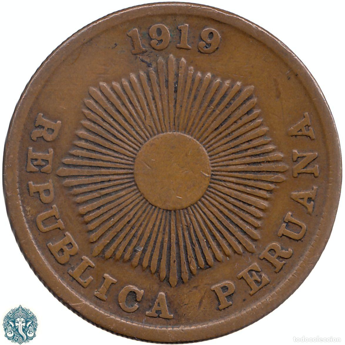 Monedas antiguas de Am&eacute;rica: PER&Uacute; 2 Centavos 1919 KM#212 - Foto 1