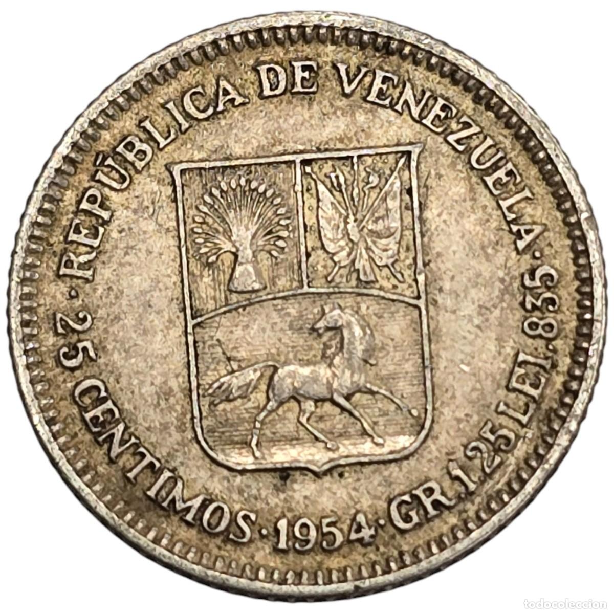 Monedas antiguas de Am&eacute;rica: VENEZUELA. 25 CENTIMOS. 1954. - Foto 2