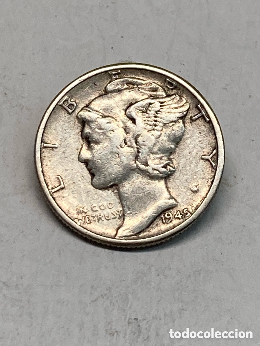 Monedas antiguas de Am&eacute;rica: Moneda de plata One dime 1945 X52 - Foto 1
