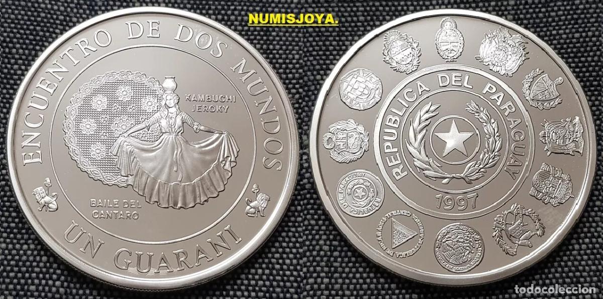 Monete antiche di America: PARAGUAY. 1 GUARANY PLATA PROOF a&ntilde;o 1997. 3&ordf; SERIE IBEROAMERICANA DOS MUNDOS. KM/193.