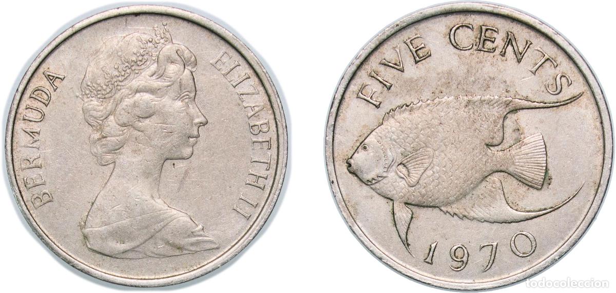 Old Coins of America: Bermuda British Overseas Territory 1970 5 Cents - Elizabeth II (2nd portrait) Copper-nickel (75% Co