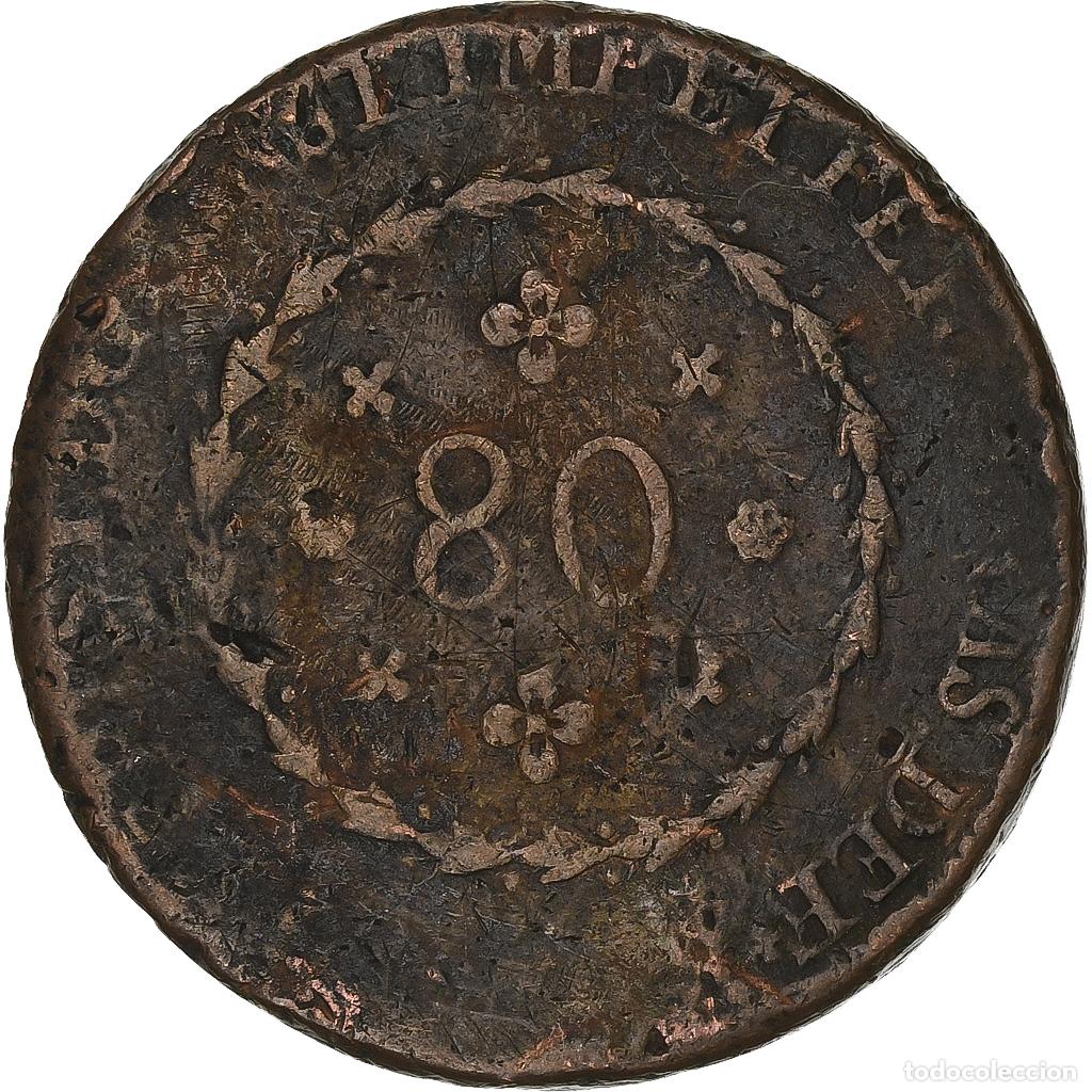 Old Coins of America: [#394456] Brasil, Pedro I, 80 Reis, Uncertain date, Rio de Janeiro, Cobre, BC, KM:366.1