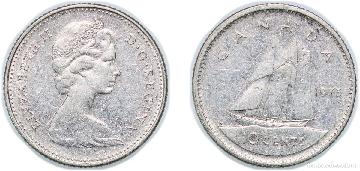 Old Coins of America: Canada 1975 10 Cents - Elizabeth II (2nd portrait, Modified reverse) Nickel (99.9% nickel) 2.18g XF