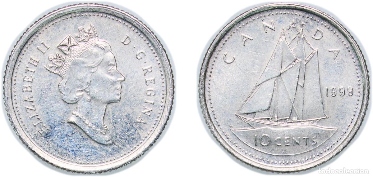 Moedas antigas da Am&eacute;rica: Canada 1999 10 Cents - Elizabeth II (3rd portrait) Nickel (99.9% nickel) 2.02g XF KM 183 Sch&ouml;n 165.