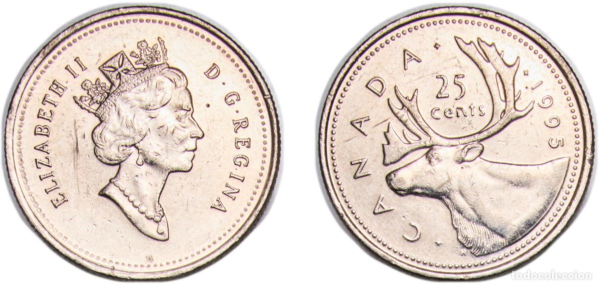 Old Coins of America: Canada 1995 25 Cents - Elizabeth II (3rd portrait) Nickel (99.9% nickel) (89210000) 5.04g XF KM 184
