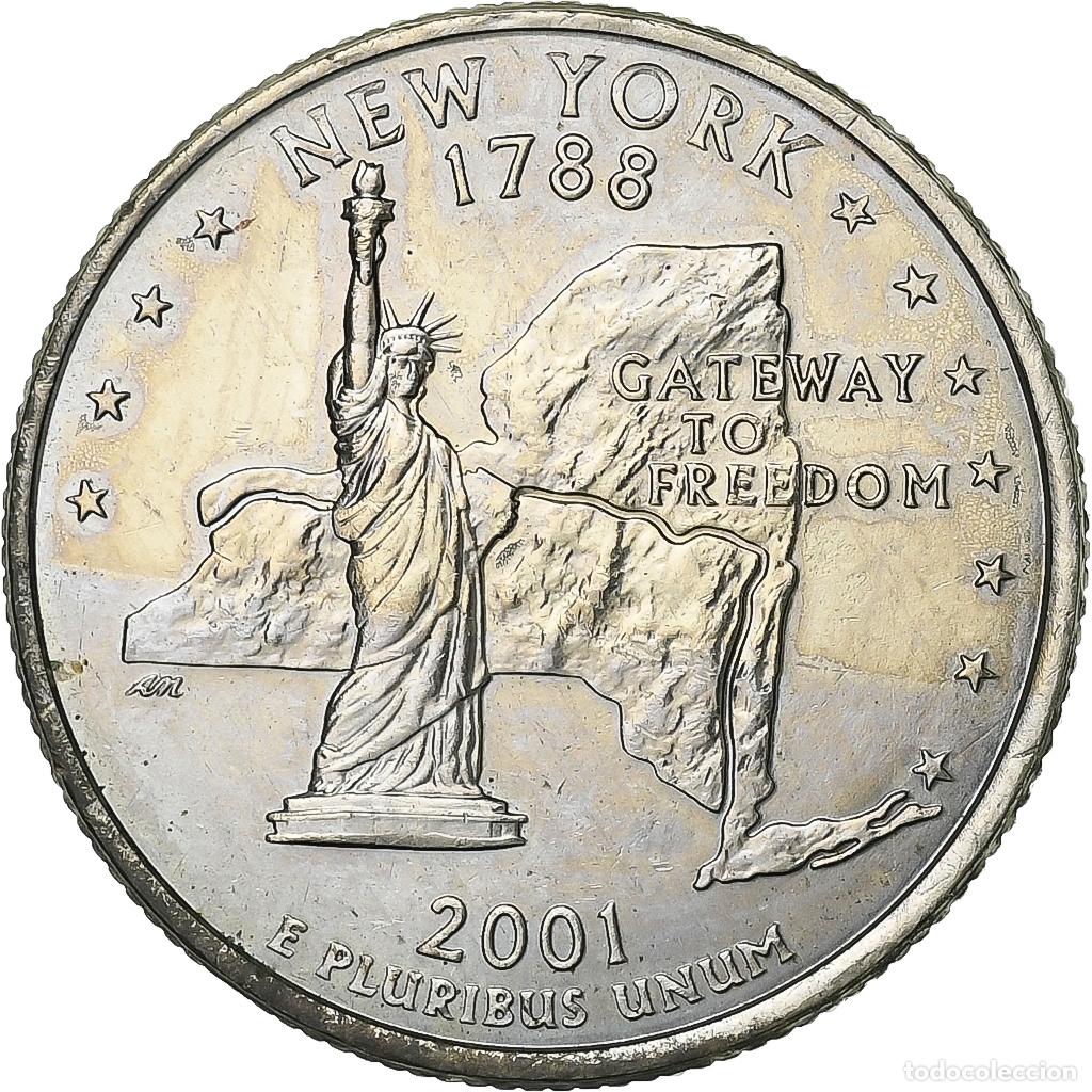 Monete antiche di America: [#394502] Estados Unidos, Quarter, Quarter Dollar, 2001, Denver, New York 1788, Cobre -