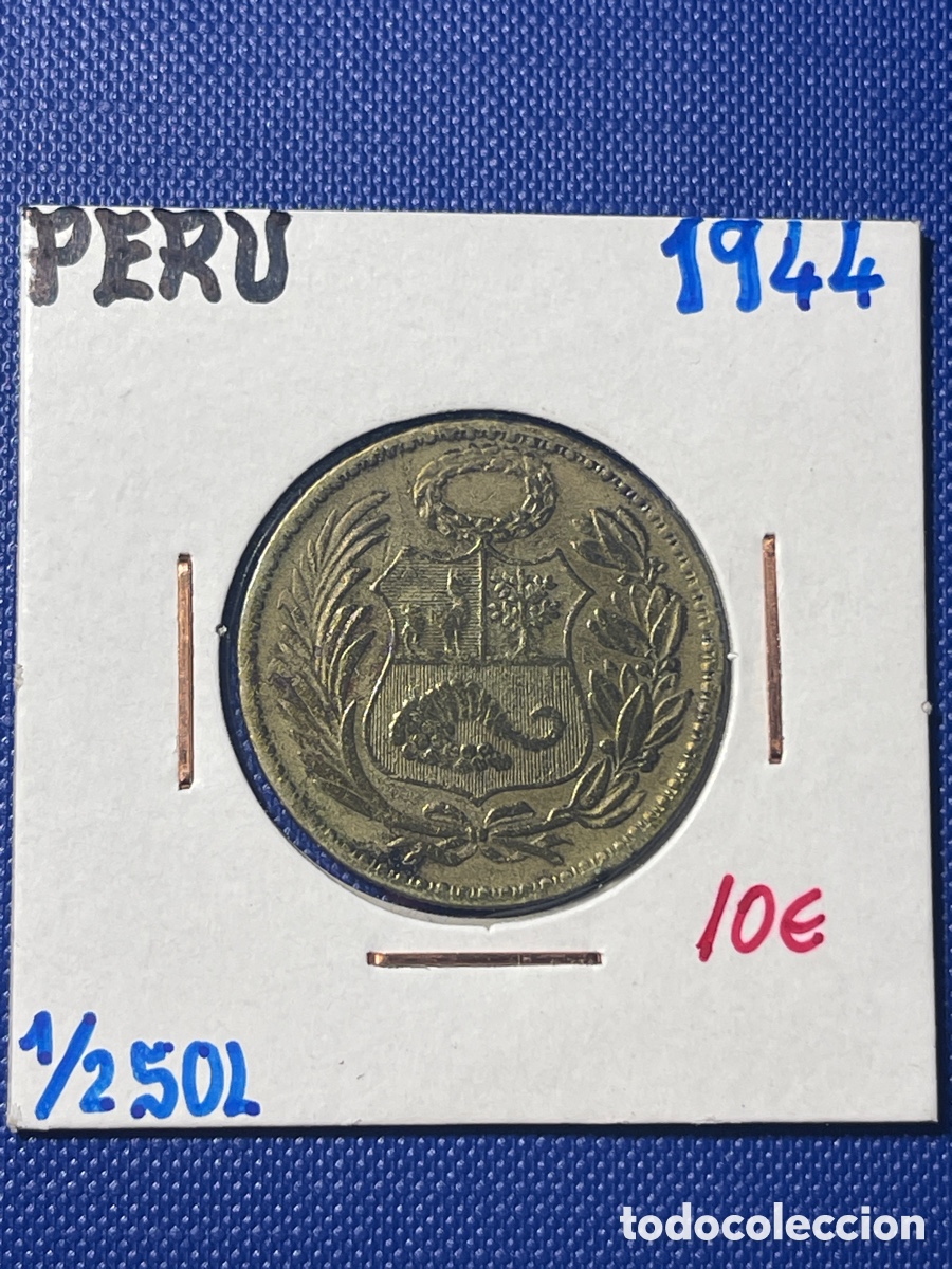 Monedas antiguas de Am&eacute;rica: 1/2 Medio Sol Peru 1944 - Foto 1