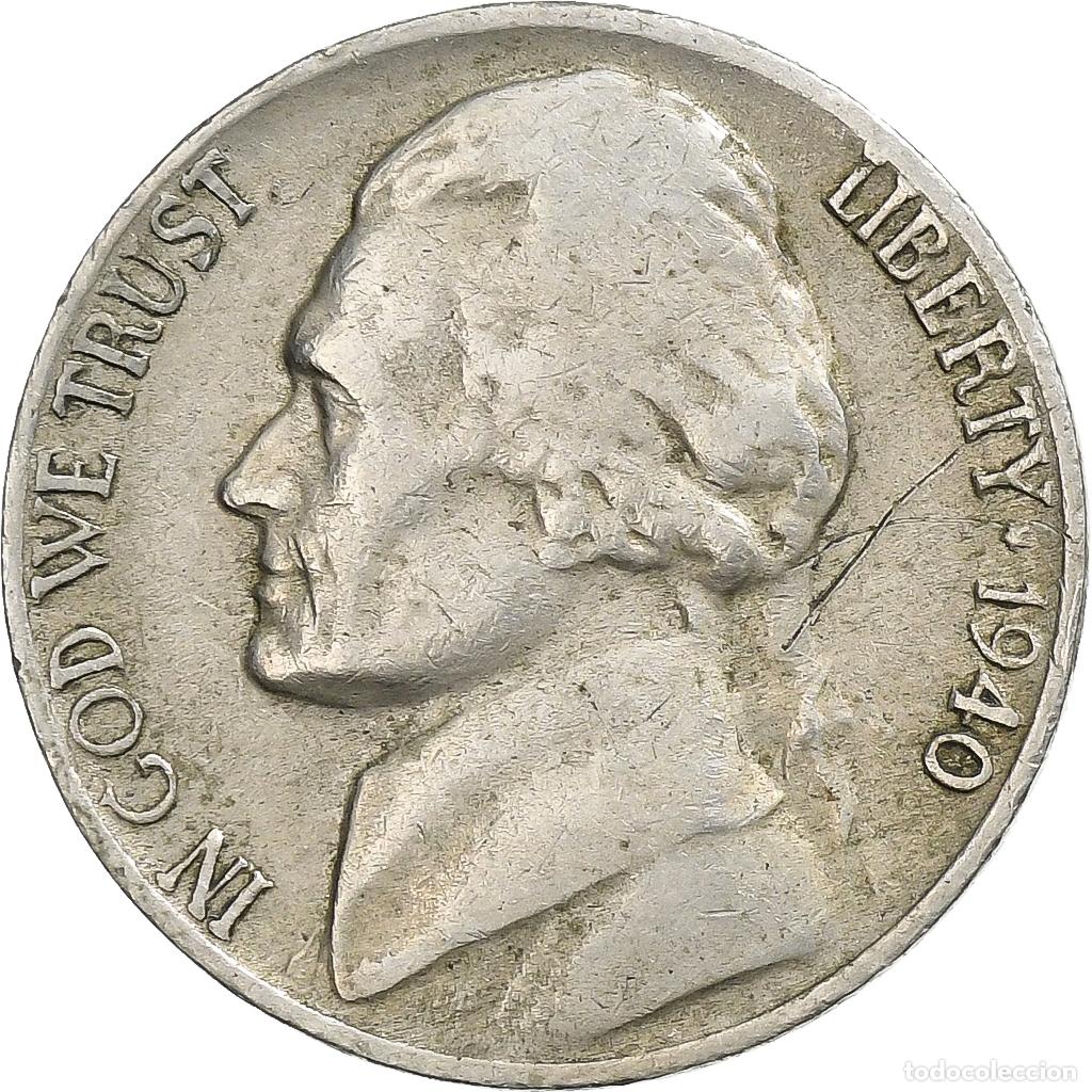 Moedas antigas da Am&eacute;rica: [#136006] Estados Unidos, 5 Cents, Jefferson, 1940, Denver, Cobre - n&iacute;quel, BC+