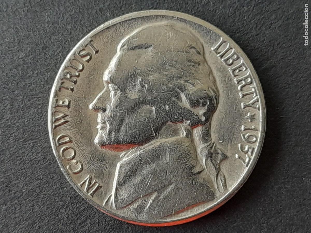 Monete antiche di America: Una moneda 5 centavos 1957 ceca D en reverso KM-A192 EEUU distintos años a elegir décadas 50-60´s