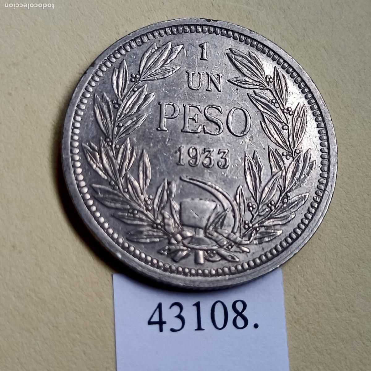 Monedas antiguas de Am&eacute;rica: Chile, 1 peso, 1933. - Foto 2