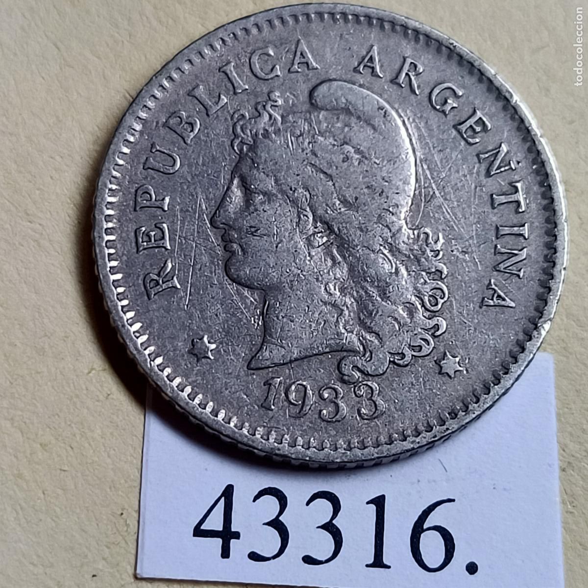 Monedas antiguas de Am&eacute;rica: Argentina 10 centavos 1933 c&eacute;ntimos - Foto 1