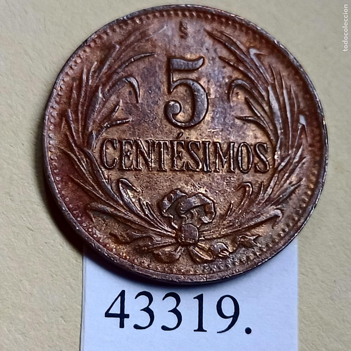Monedas antiguas de Am&eacute;rica: Uruguay 5 centesimos 1944, c&eacute;ntimo - Foto 2