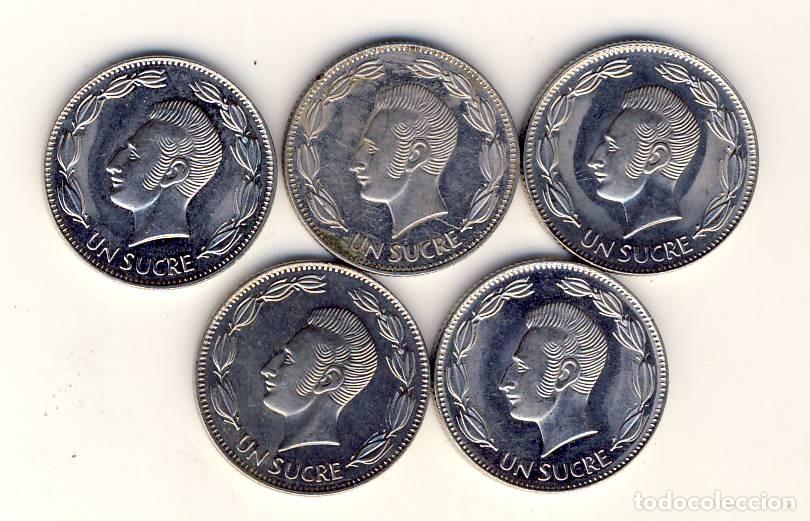 Monnaies anciennes d'Am&eacute;rique: ECUADOR.- CINCO MONEDAS DE 1 DE SUCRE DE 1988.-(3)