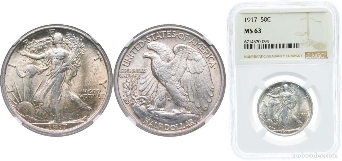 Alte M&uuml;nzen aus Amerika: United States Federal republic 1917 &frac12; Dollar &rdquo;Walking Liberty Half Dollar&rdquo; Silver (.900) Philadelph