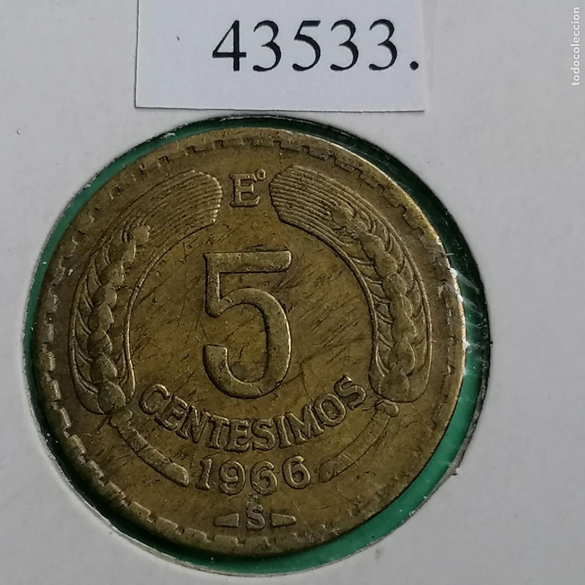 Monedas antiguas de Am&eacute;rica: Chile 1966 E&ordm;, 5 cent&eacute;simos de Escudo, c&eacute;ntimos - Foto 2