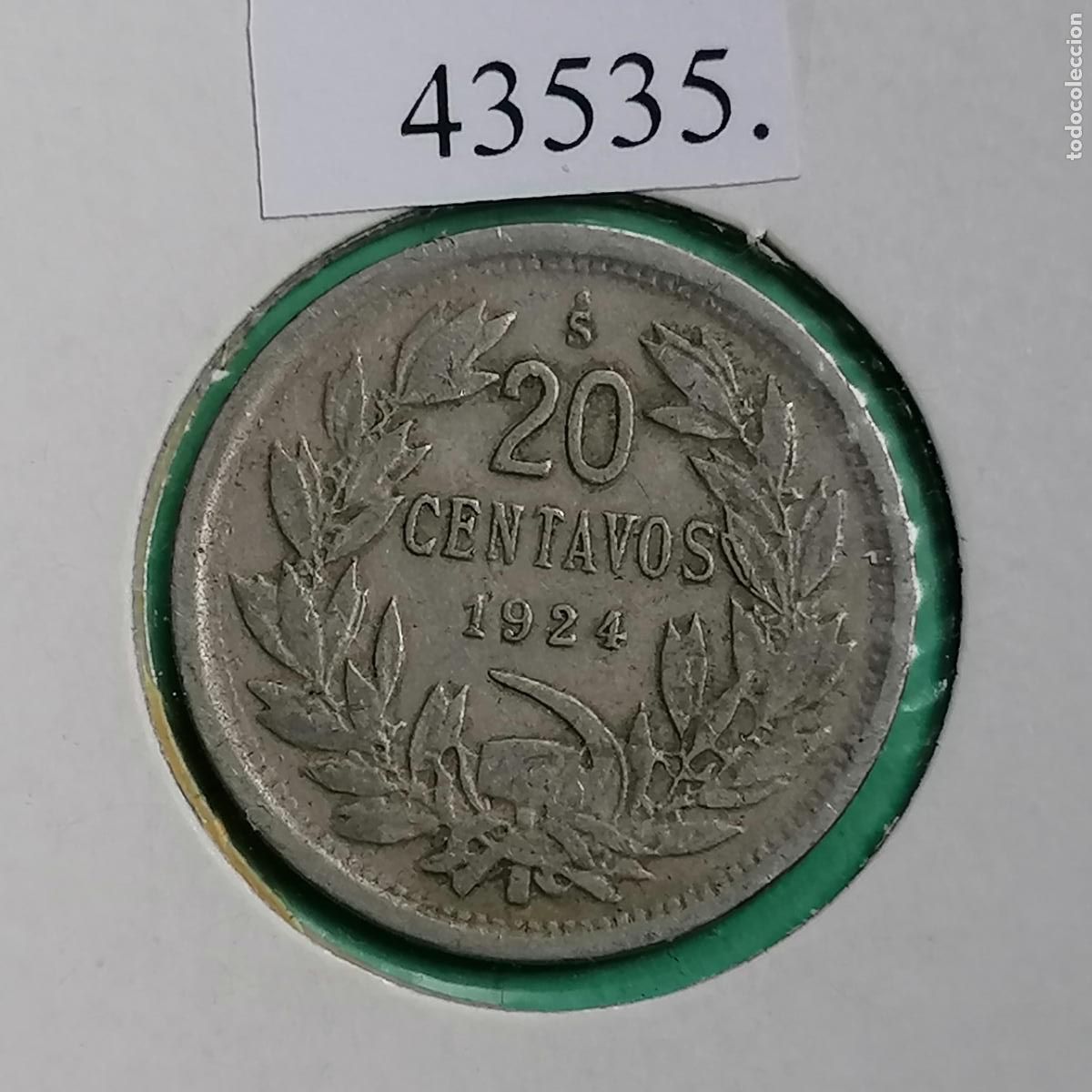 Monedas antiguas de Am&eacute;rica: Chile 1924, 20 centavos, c&eacute;ntimos - Foto 1