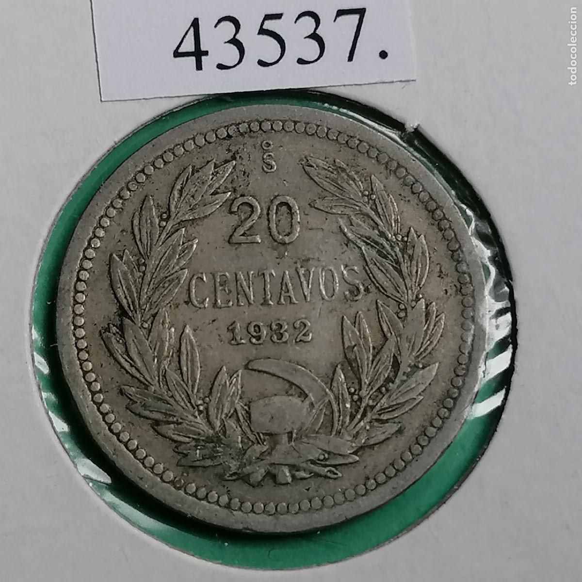 Monedas antiguas de Am&eacute;rica: Chile 1932, 20 centavos, c&eacute;ntimos - Foto 2