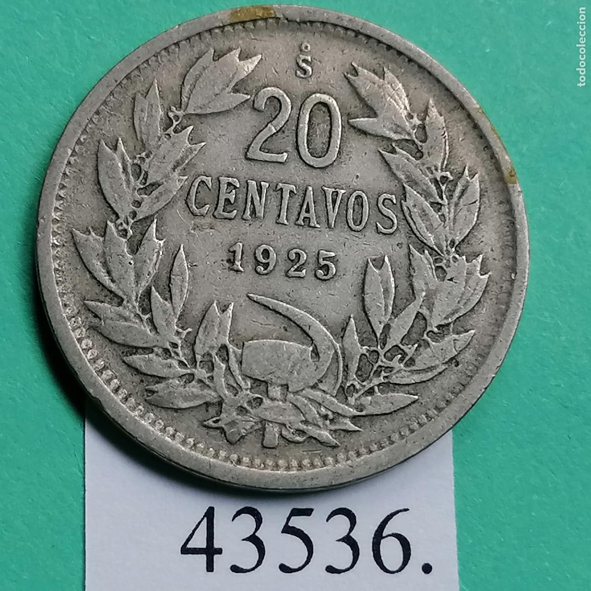Monedas antiguas de Am&eacute;rica: Chile 1925, 20 centavos, c&eacute;ntimos - Foto 2