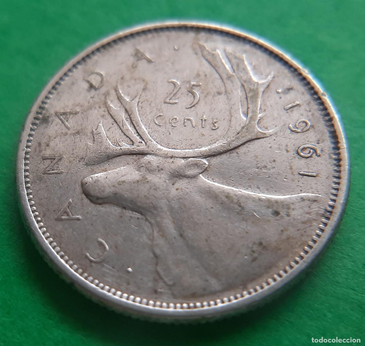 Monedas antiguas de Am&eacute;rica: ❤(CANAD&Aacute;)(PLATA)❤(1961) 25 CENTAVOS - Foto 4