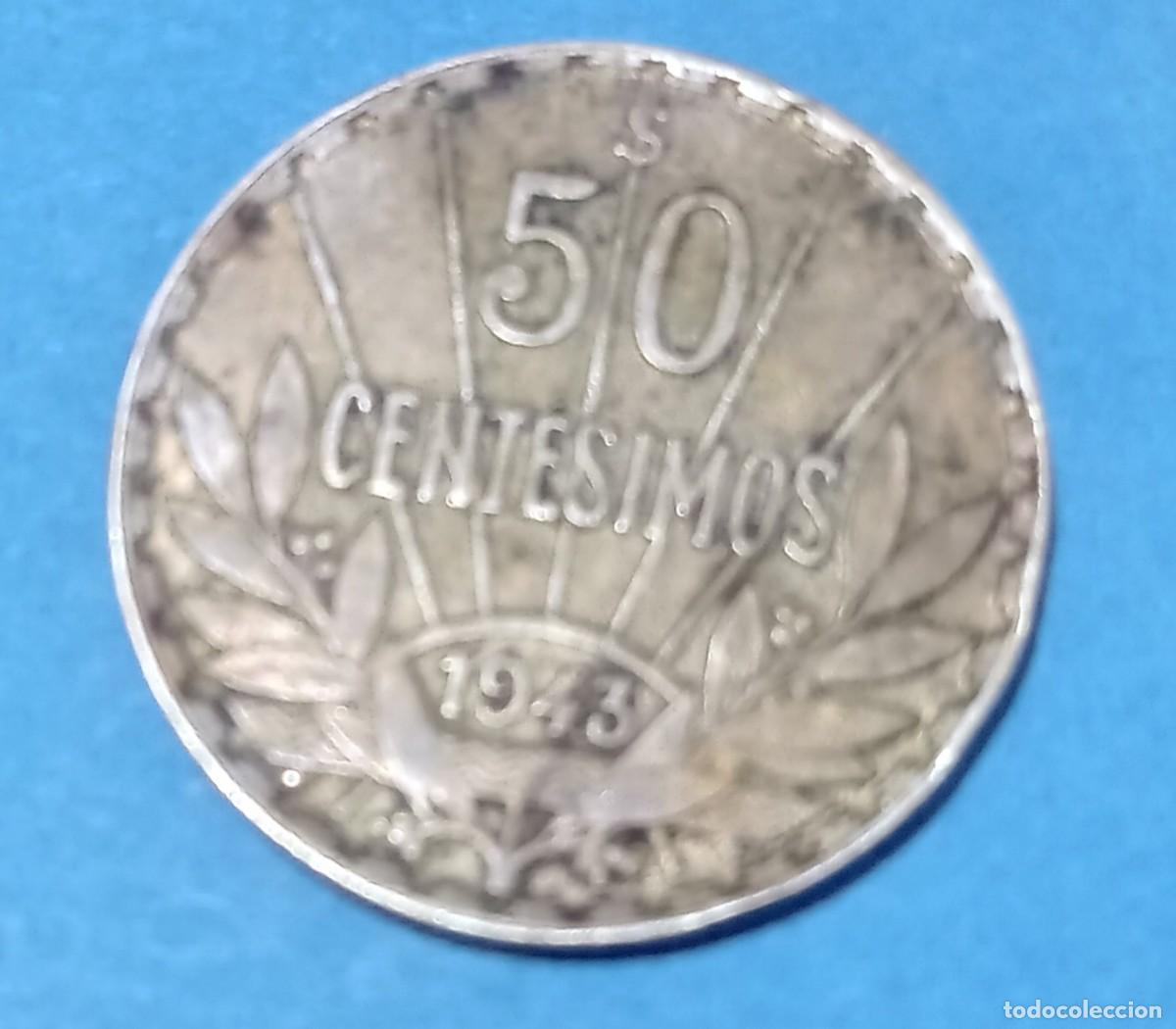 Monedas antiguas de Am&eacute;rica: Moneda 50 centesimos uruguay 1943 - Foto 2