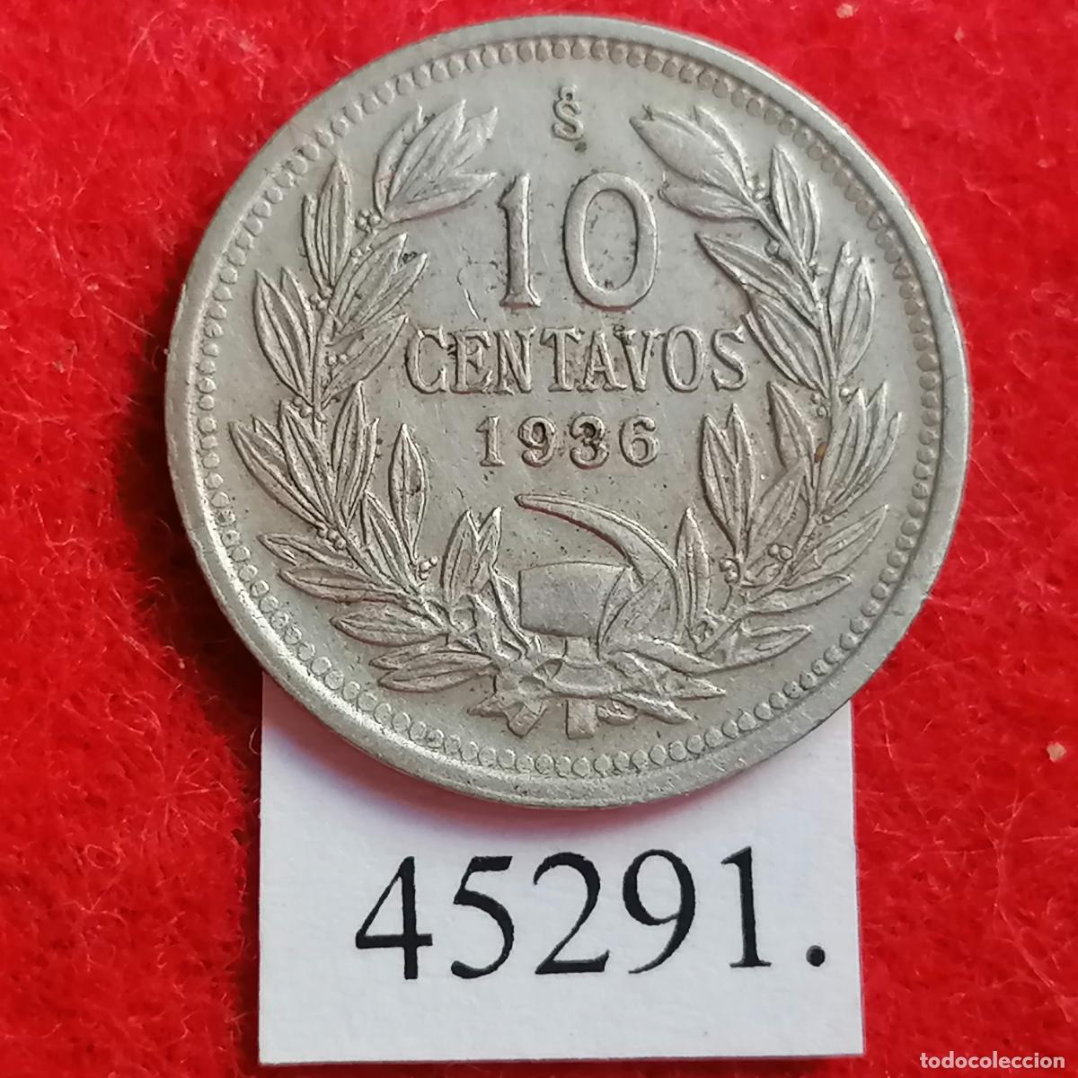Monedas antiguas de Am&eacute;rica: Chile 10 centavos 1936, c&eacute;ntimos - Foto 2