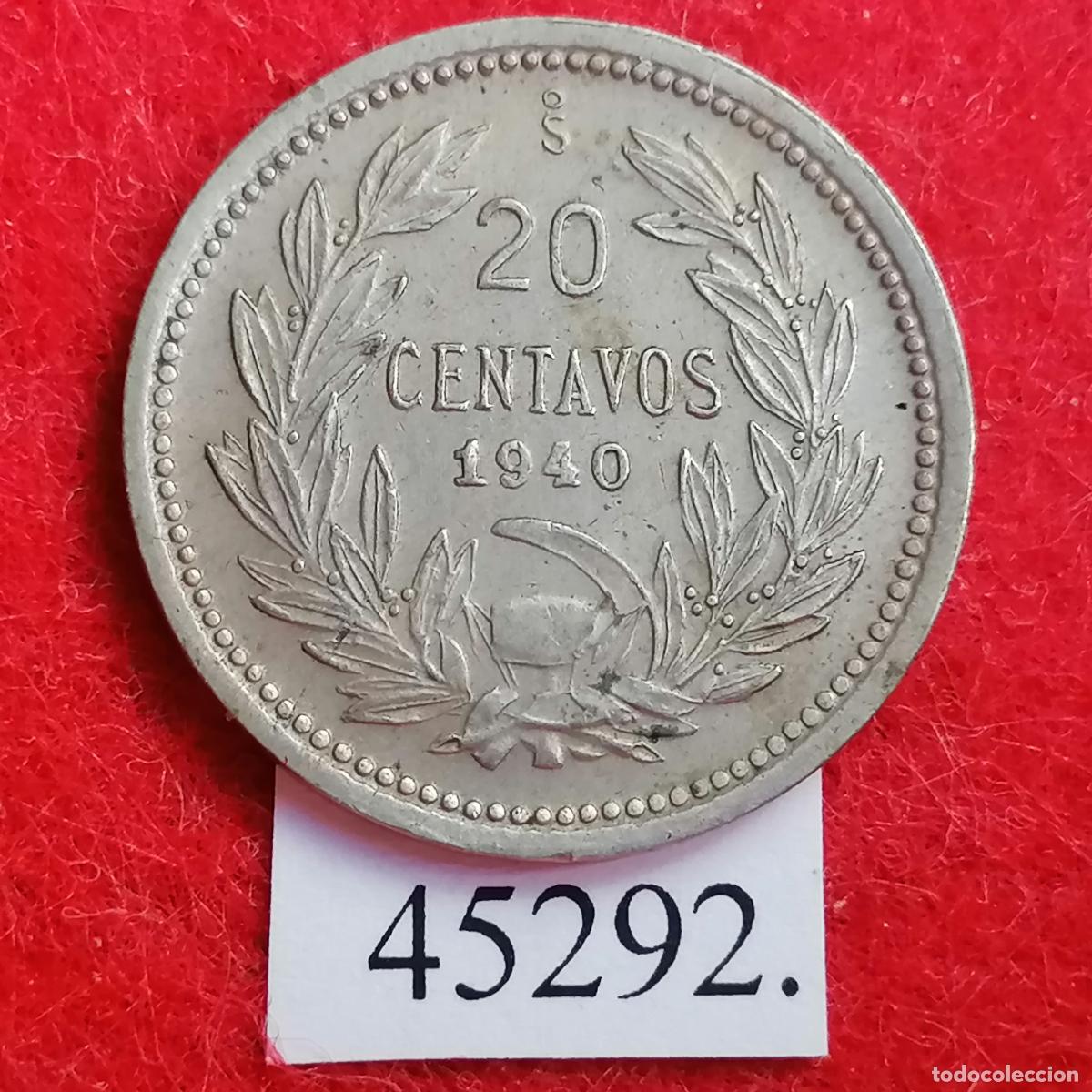 Monedas antiguas de Am&eacute;rica: Chile 20 centavos 1940, c&eacute;ntimos - Foto 1